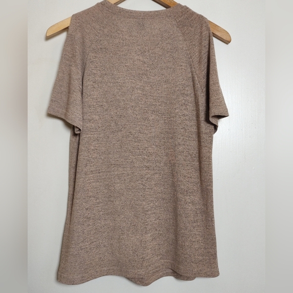 SHEIN Heather Tan Tie Front Relaxed Open Shoulder Short Sleeve Knit Top - Picture 5 of 5